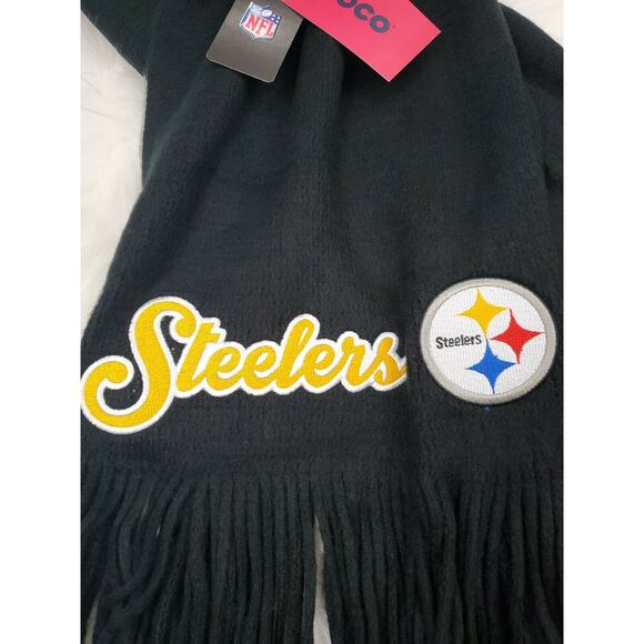 Pittsburgh Steelers Blanket Scarf NFL 81" x 27" FOCO Black Oversized Fringed - Picture 2 of 3